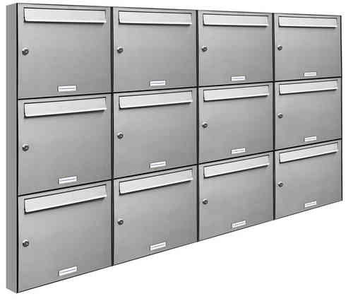 12er 4x3 Premium Edelstahl Briefkastenanlage für Aufputz - Wand Montage